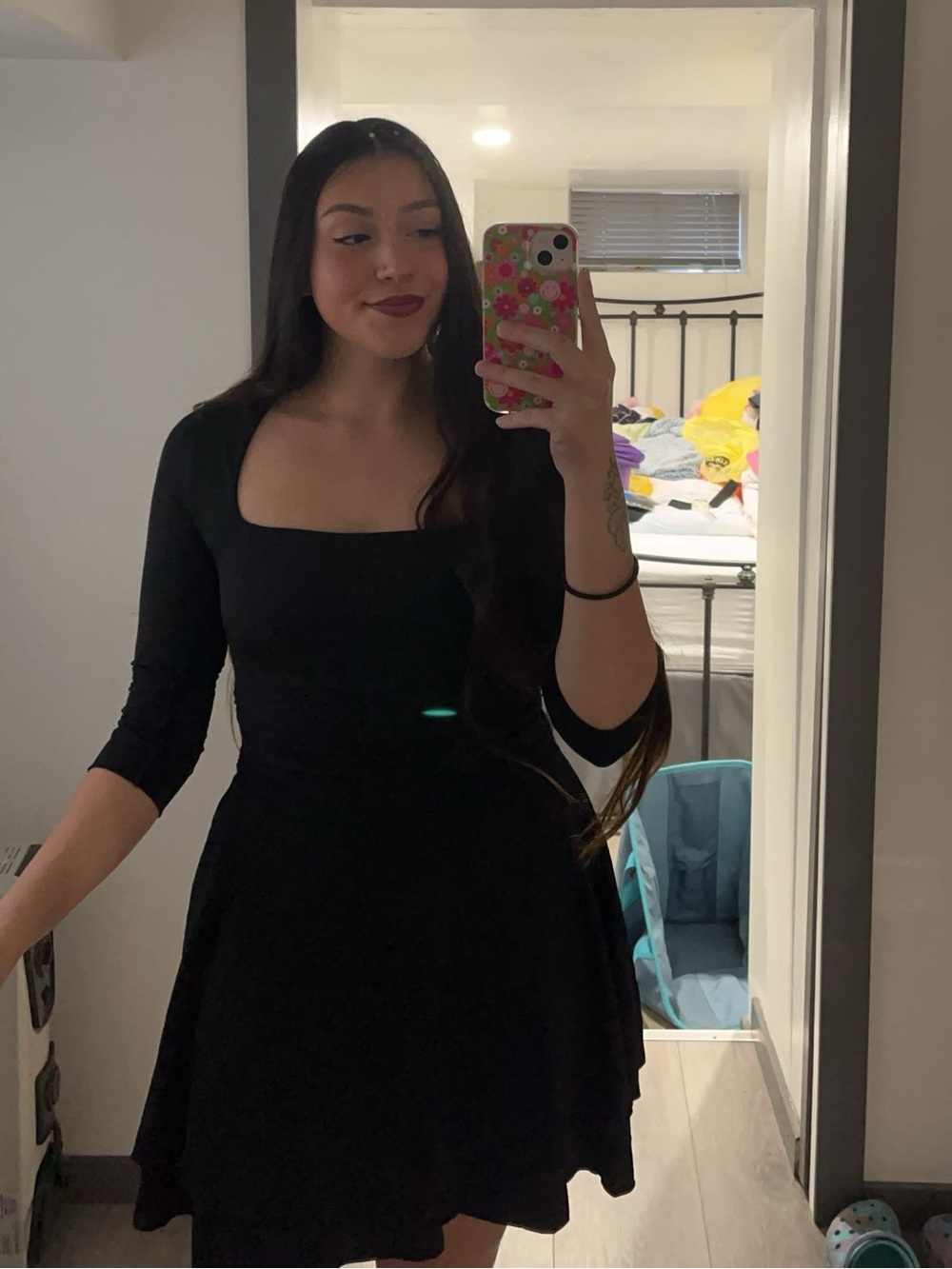 Amazon Essentials Black Square-Neck Fit-and-Flare Dress